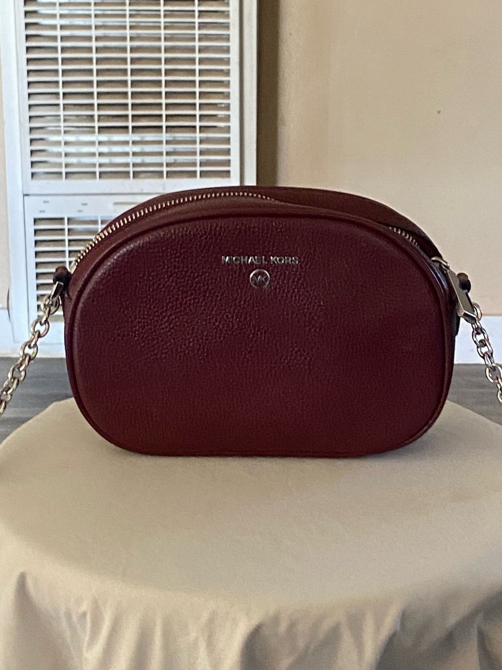 Michael Kors Wine Red Pebbled Leather Crossbody Bag